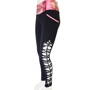 YOGINI - LARGE - Women's/ Junior Non-See Through High Waist Pink Black Leggings